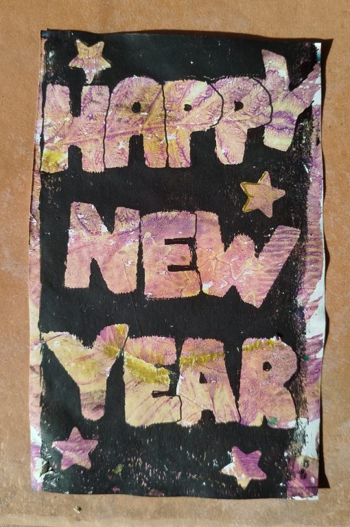Gelliprint mit "Happy New Year" Text